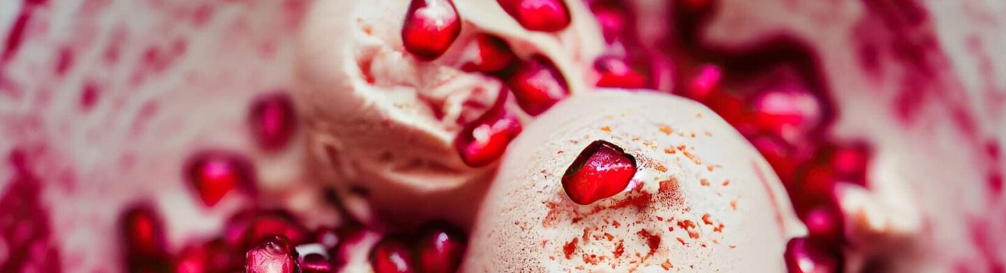 white ice cream with pomegranate