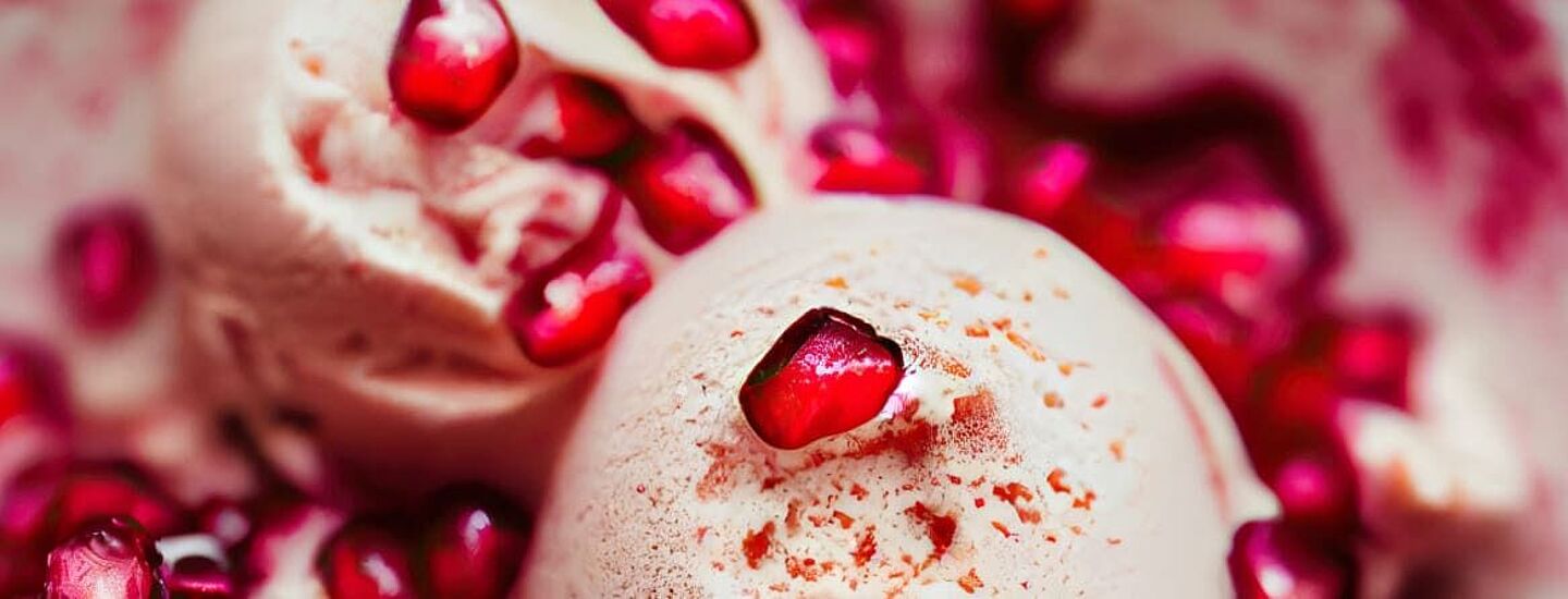 white ice cream with pomegranate