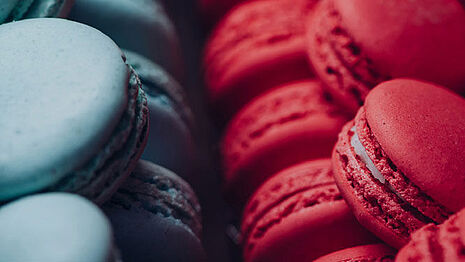 blue and red macarons
