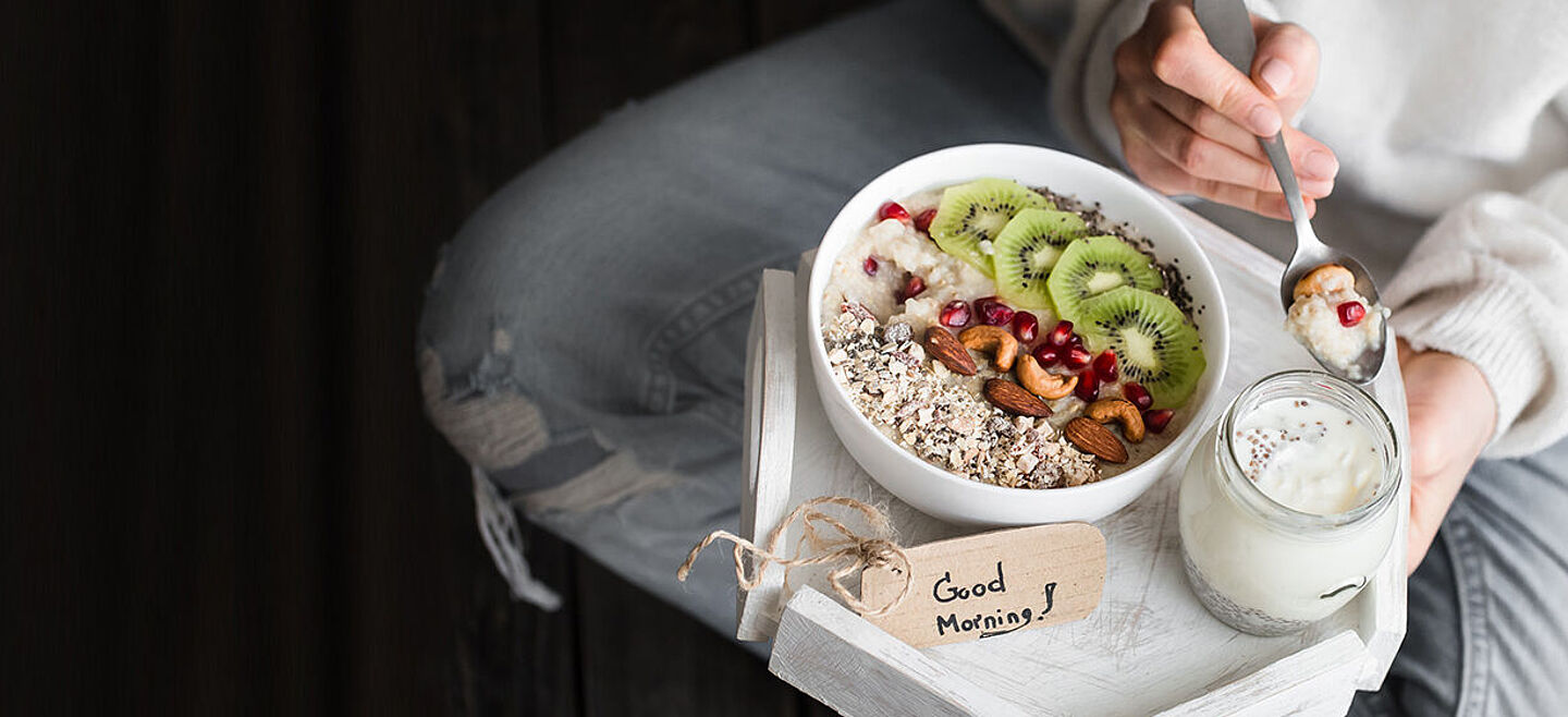 fruit bowl with oat and with yogurt