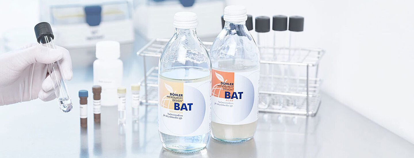 two bottles of bat in a laboratory