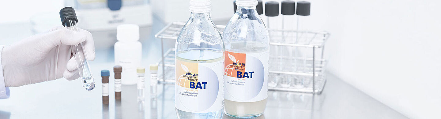 two bottles of bat in a laboratory