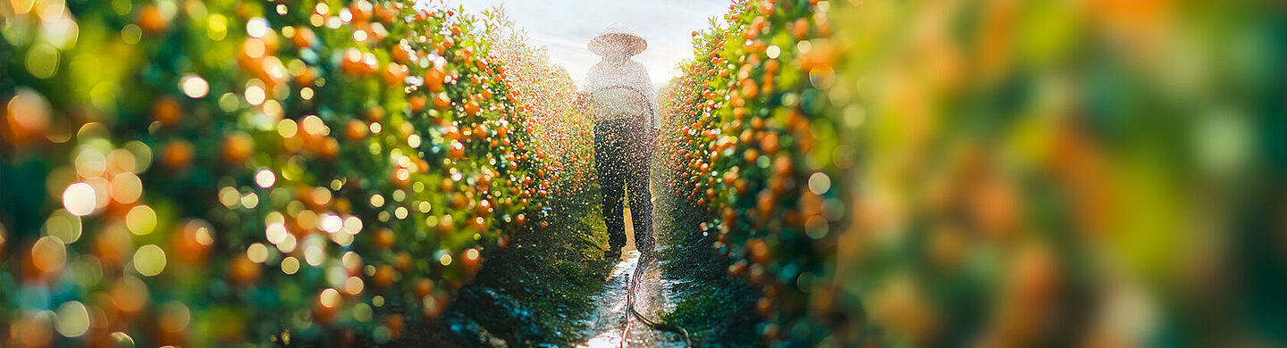 farmer wetting bushes