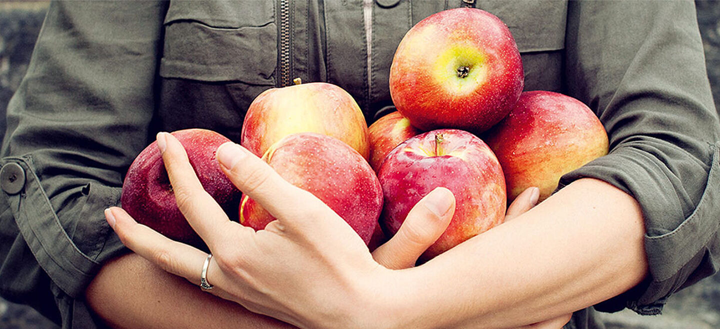 someone holding red apples