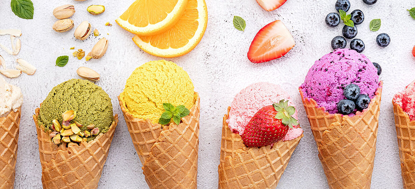 different fruity and nutty ice creams