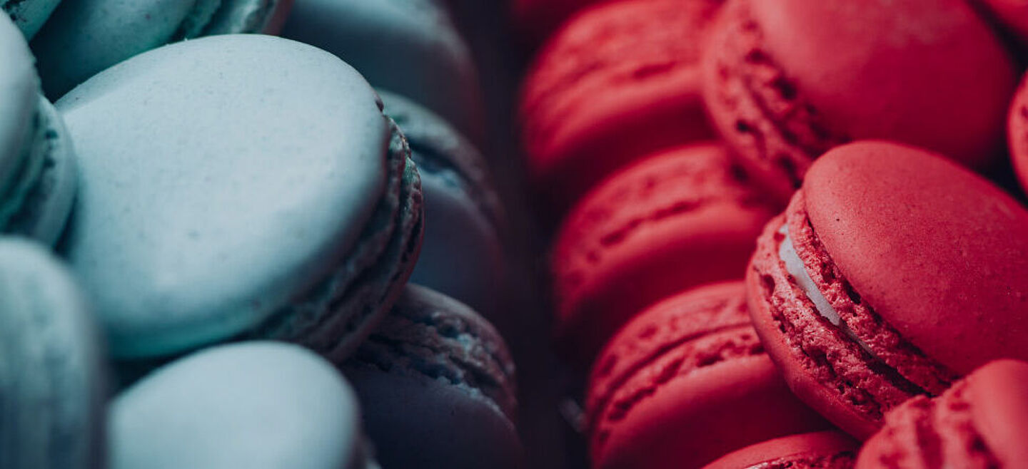 blue and red macarons