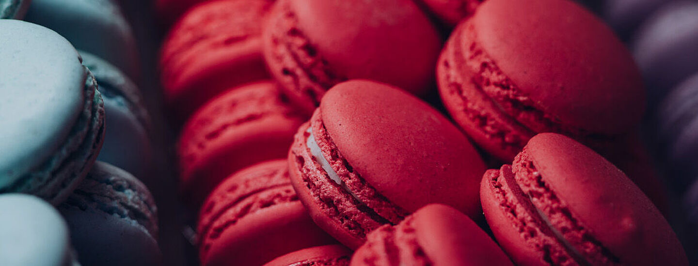 blue and red macarons