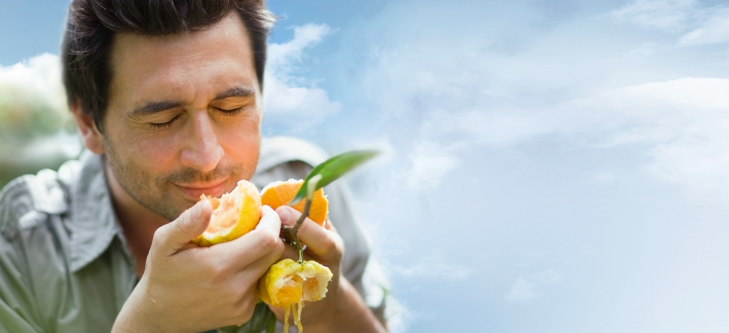 man with a tangerine