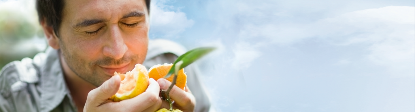 man with a tangerine