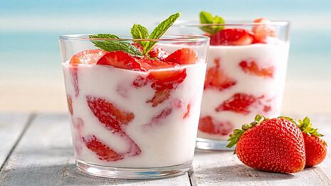 strawberry yoghurts in glass jars