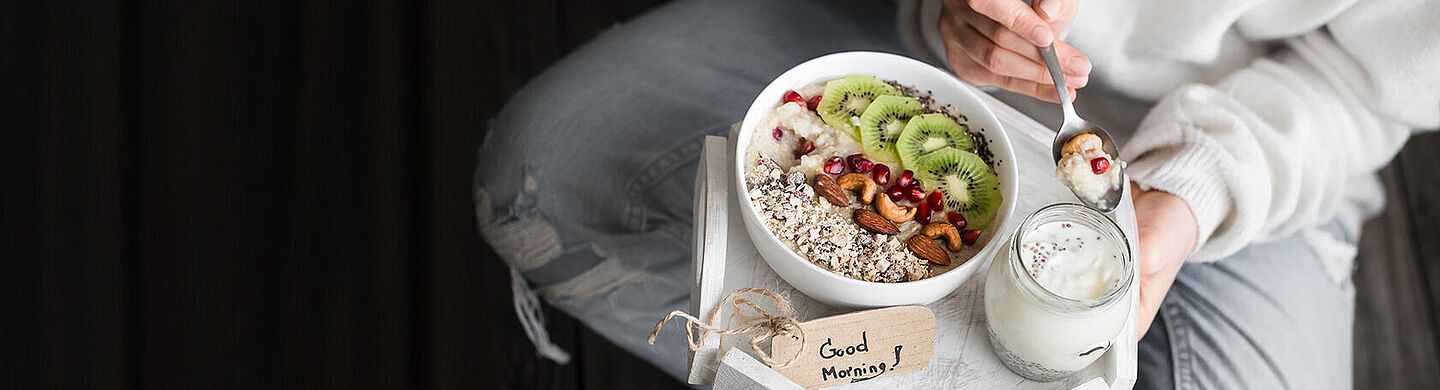 fruit bowl with oat and with yogurt